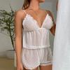 Women Pajamas Two Piece Set Sexy Polka Dot Erotic Lingerie Tempting Ladies See Through Sling White Solid Loungewear Sleepwear