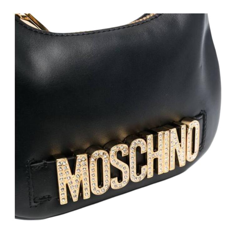 Moschino С логотипом Съемная цепочка-ручка Застежка-молния Сумка-тоут из телячьей кожи Наплечная сумка Женские сумки Черный A757980243555