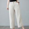 Хлопковые и льняные широкие брюки, винтажные повседневные длинные брюки, женские однотонные белые, черные эластичные брюки с высокой талией