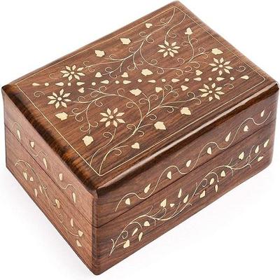 Деревянная шкатулка для украшений, органайзер для украшений, шкатулка для сувениров ручной работы (6x4 дюйма)