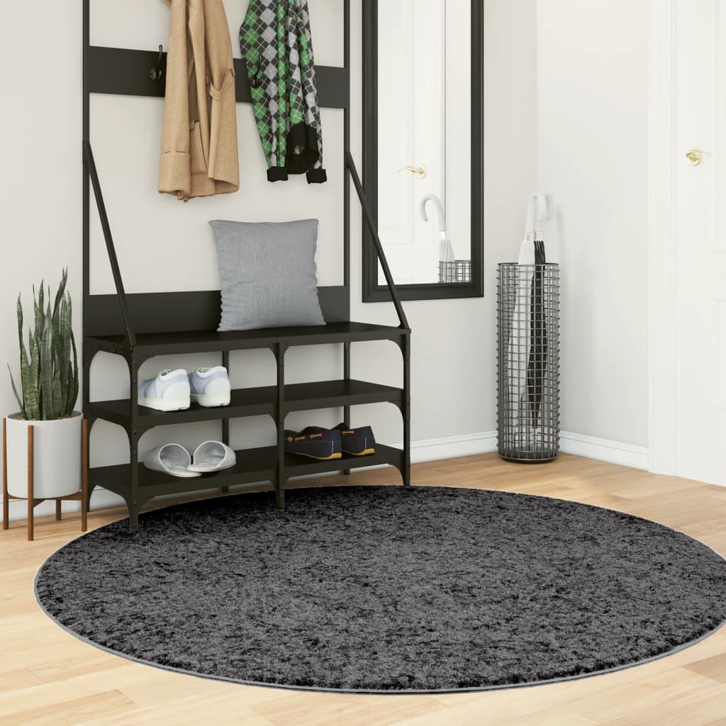 Vidaxl Dywan Oviedo Z Krótkim Włosiem, Antracytowy, Ø 160 Cm