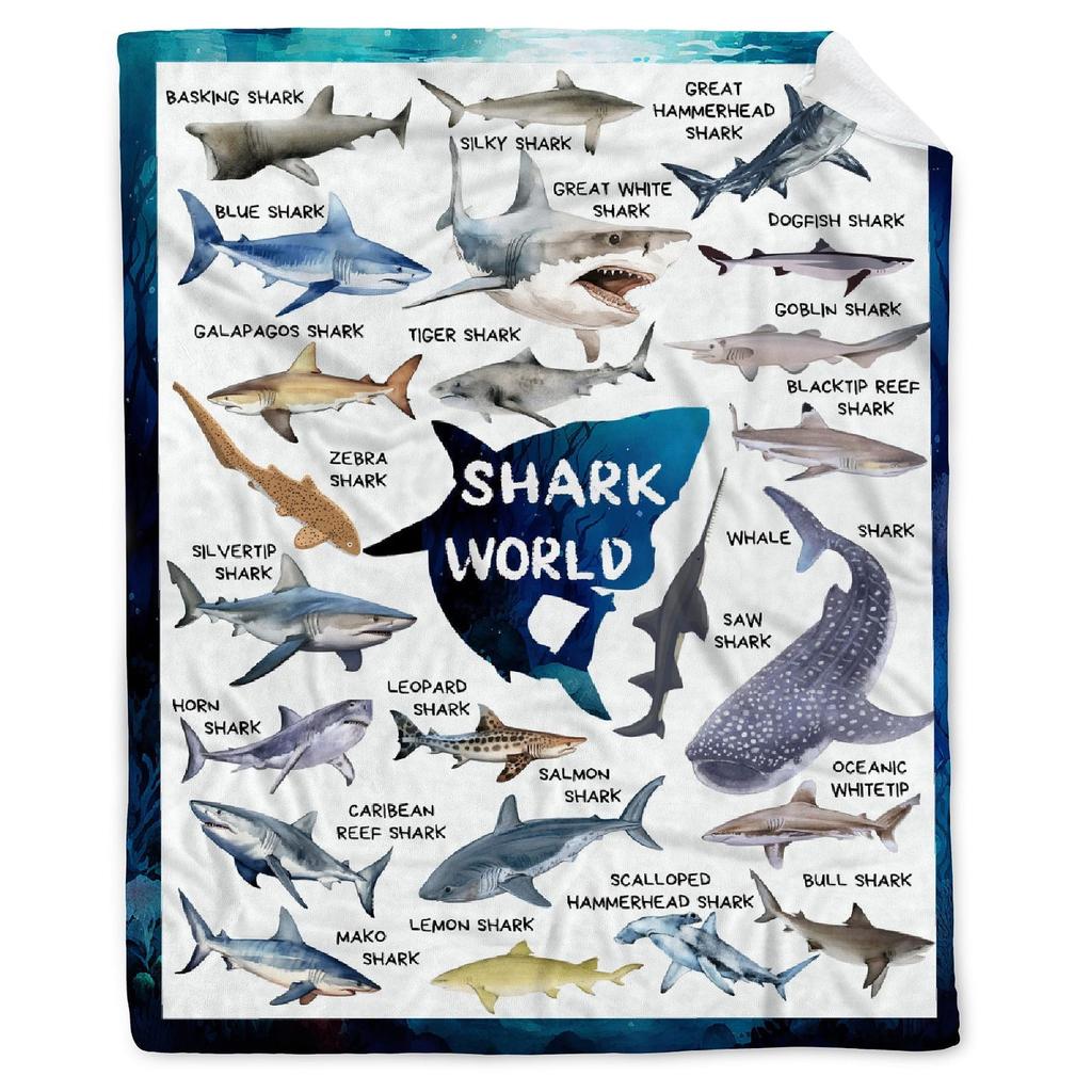 Shark pattern flannel blanket cartoon print portable soft blanket