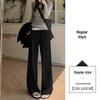 Petite Oatmeal Wide-Leg Pants for Women - High Waist, Drapey, Loose Fit, Floor-Length for Spring and Autumn.