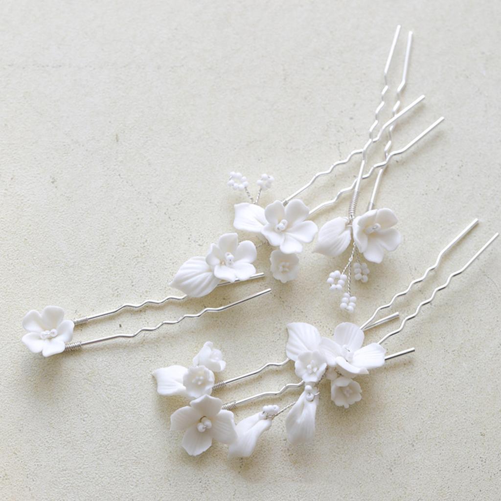 BH036 Ceramic Flower Hair Clip Comb Set Alloy Material for Women Stylish Accessory