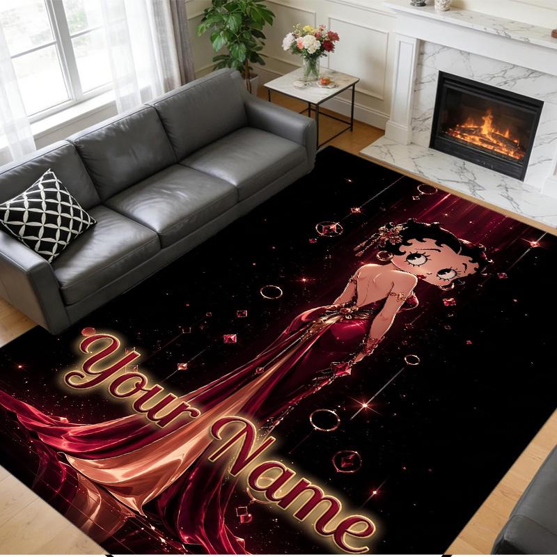 Crystal Velvet Rug Custom Name Text, Soft Non Slip Floor Mat Home DecorBetty Boop