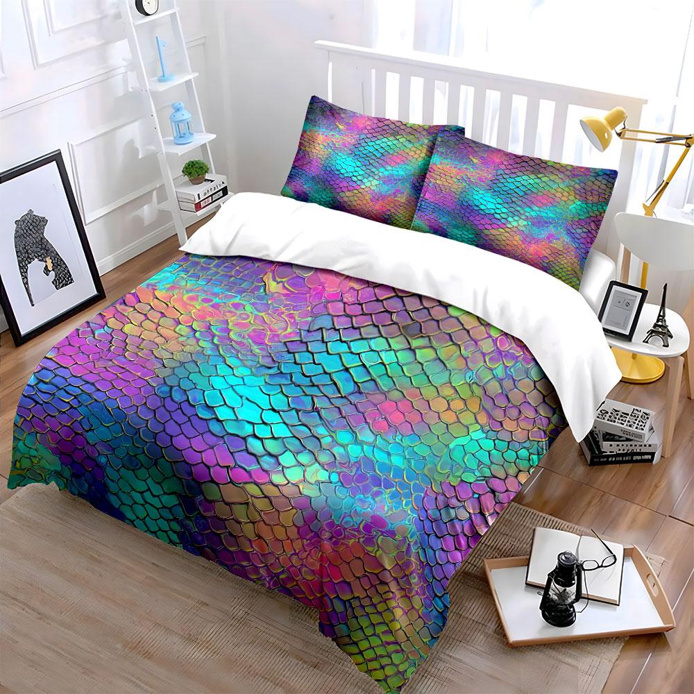 "Colorful Mermaid Scales Set" Bedding Duvet Cover Set Duvet Cover Pillowcases (1 * Duvet Cover 2 * Pillowcases, without duvet insert)