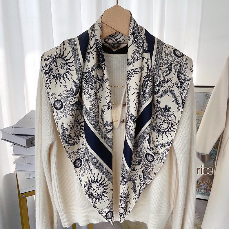 Elegant Thickened Mulberry Silk Twill Scarf/Shawl - Dual-Color Print for Women