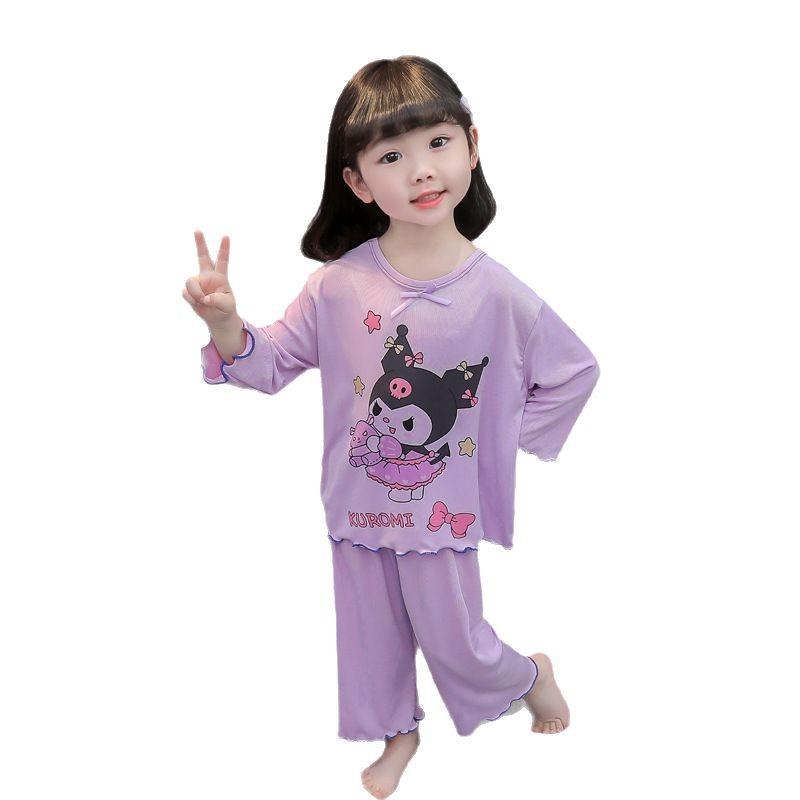 Girls Cute Cartoon Cool Touch Pajama Set Short Sleeve Shorts Summer Thin Two Piece Sleepwear For Kids