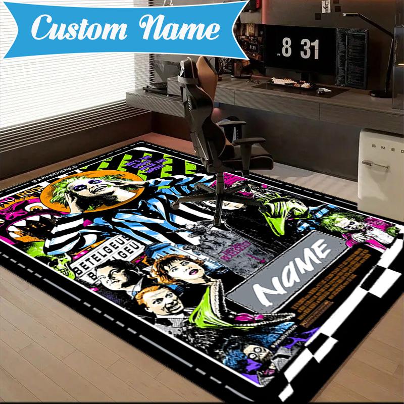 Custom Name Beetle-juice Movie Art Rug for Living Room, Game Rooms, Office, Bedroom, Floor Mat Playful Design, fan gifts Christmas decor