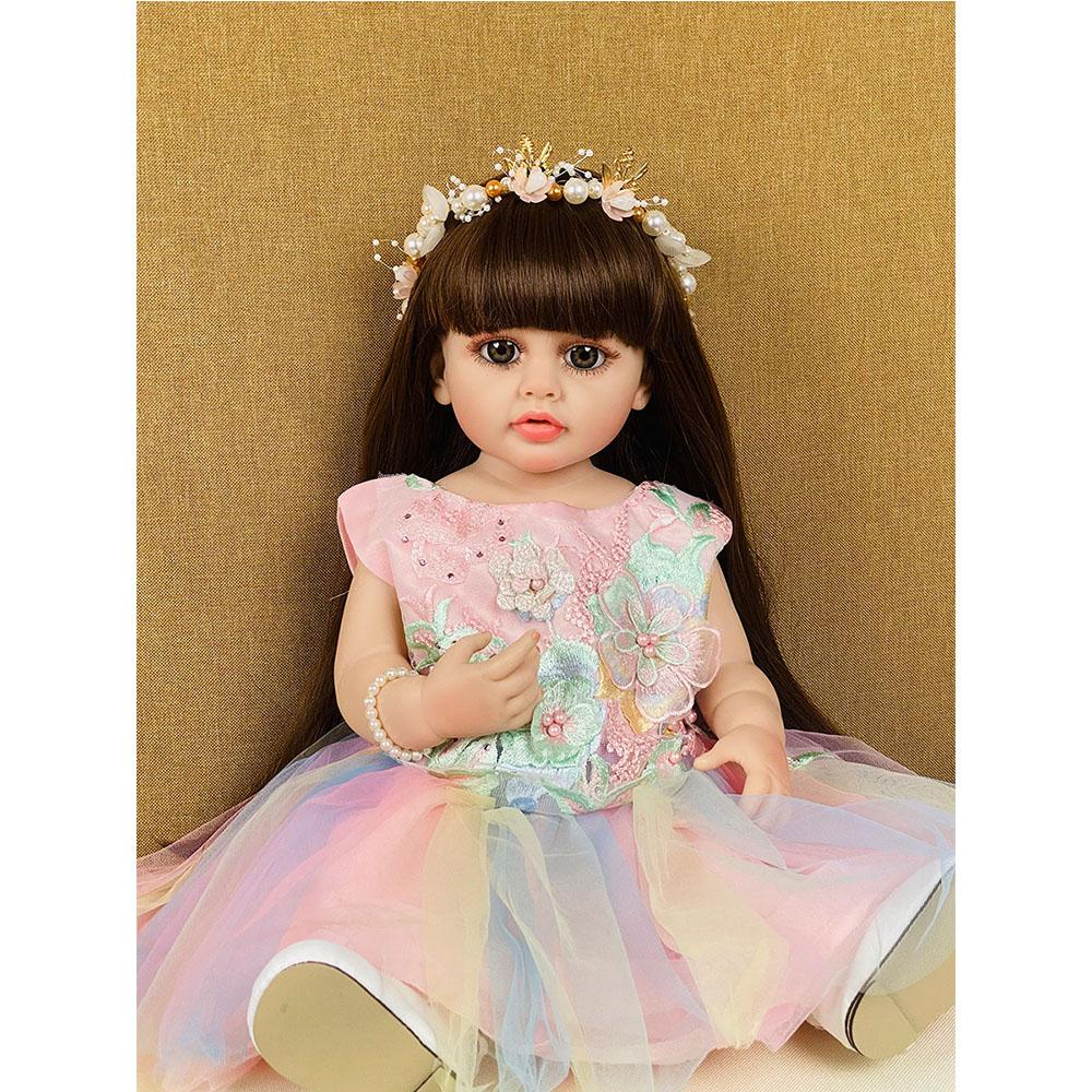 55 см 22 дюйма, кукла розового цвета, мягкая силиконовая виниловая кукла Reborn для маленьких девочек, принцесса Бетти с длинным париком, волосы, куклы, игрушки