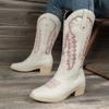 2024 Fashion Women's Shoes Mid-Calf Women's Boots Retro Daily Boots Women Embroidery Slip On Square Toe Square Heel Ladies Shoes
