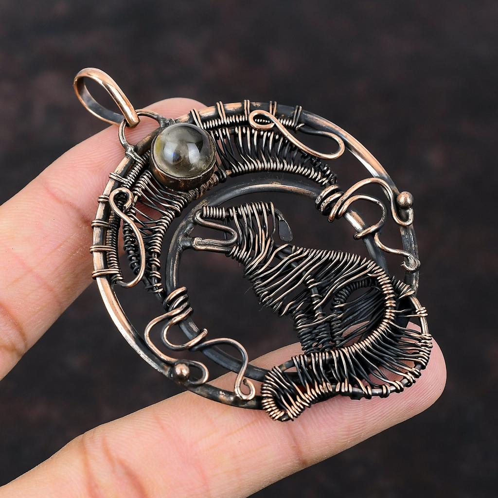 Crystal Quartz Pendant Copper Wire Wrapped Pendant Beautiful Copper Jewelry Handmade Dog Pendant Gemstone Pendant Wire Wrap Jewelry For Gift