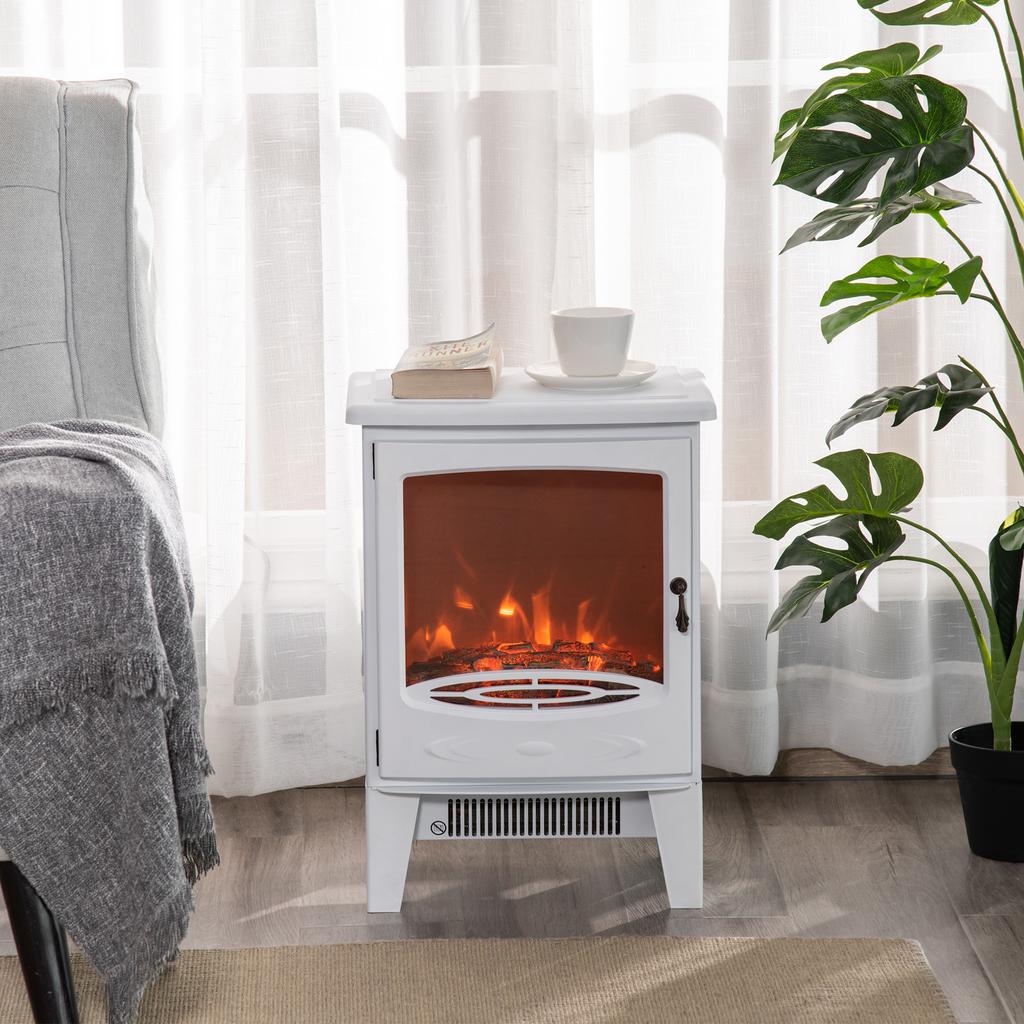 Electric Fireplace Stove, Free standing Fireplace Heater with Realistic LED Flame Effect, Overheat Safety Protection, 900W/1800W, White