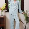 Pajamas Women Thousand Bird Grid Sweet Foreign Lapel Spring And Summer Long-Sleeved Loungewear Two-Piece Set