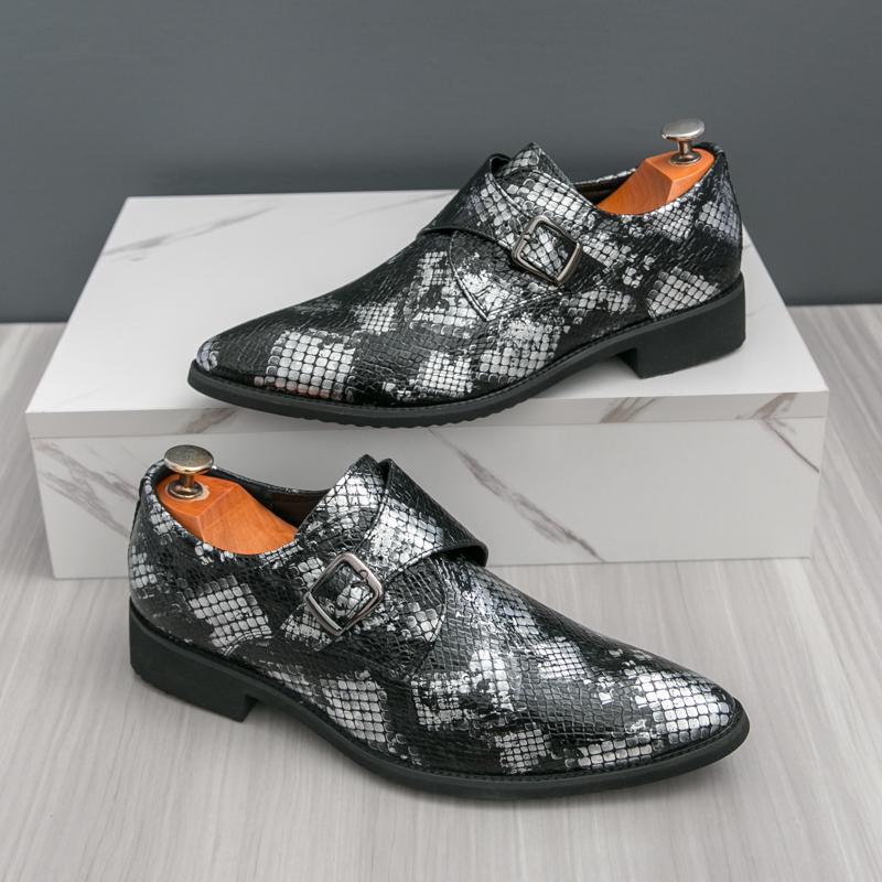 Fashion Luxury New Designer Snakeskin Patent Leather Buckle Formal Shoes For Men Dress Wedding Prom Homecoming Monk Strap Loafers