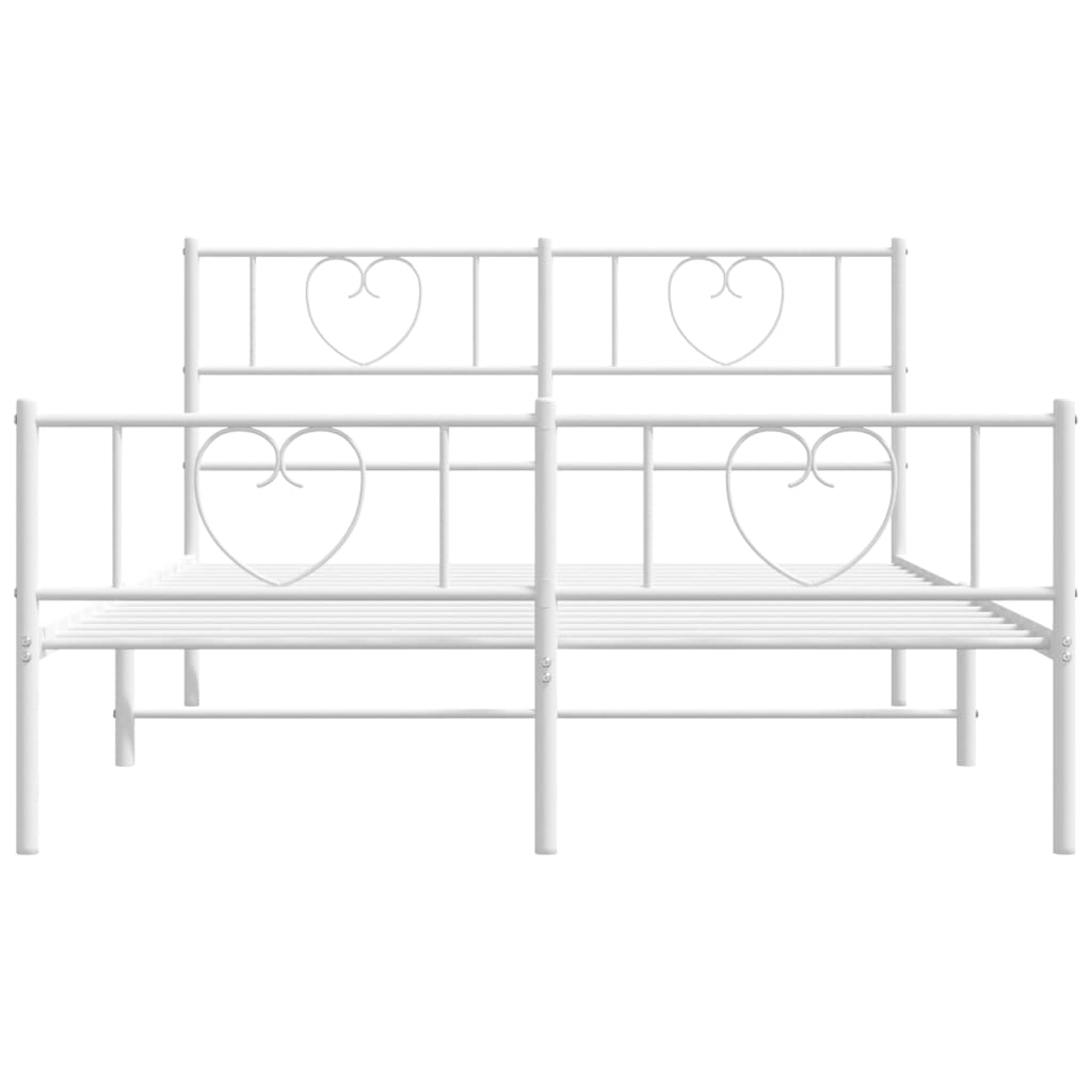 Metal Bed Frame with Headboard and Footboard White 140 x 190 cm