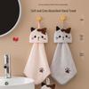 Cat Embroidery Coral Fleece Towel - Absorbent Hanging Hand Towel for Kitchen & Bathroom