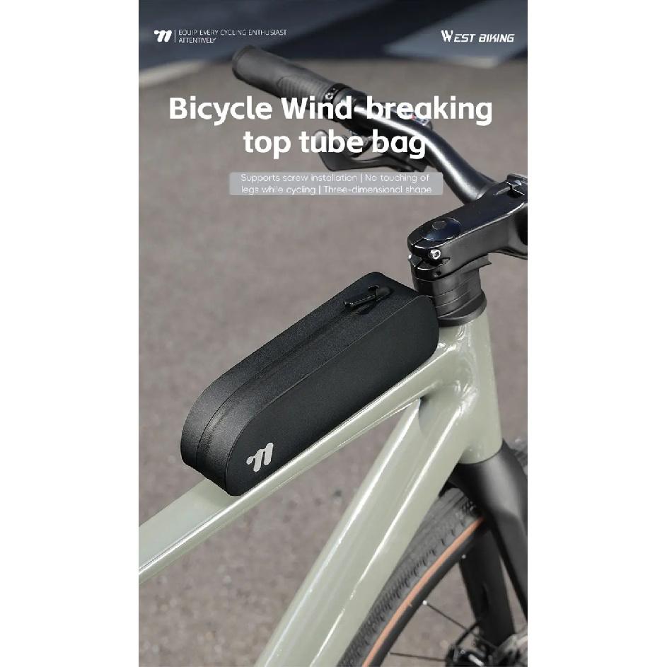 WEST BIKING Bicycle Top Tube Bag Aerodynamic Low Drag Fit Bike Frame Zip Bag Waterproof Wind-breaking Ultralight Cycling Bags