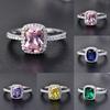 Stylish Square Faux Gemstone Rhinestone Inlaid Ring Engagement Proposal Band
