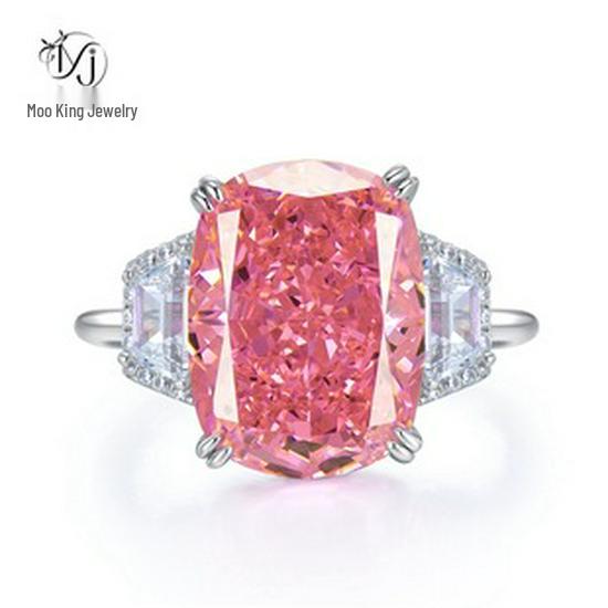 Mooijing S925 Silver Rock Candy Ring with 9x12mm Rectangular White Diamond - Trendy European & American Style