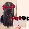 Pearl Chain Bow Tassel Hairpin Hair Side Clip Ribbon Bow Barrettes Bowknot Hair Clip  New Year