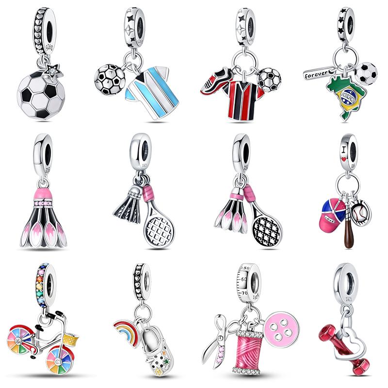 Новый 925 Серебряный Цвет Футбол Бадминтон Бейсбол Спортивная Серия Подвески Бусины Подходит Diy Оригинальный Браслет 925 Изящных Ювелирных Изделий DIY