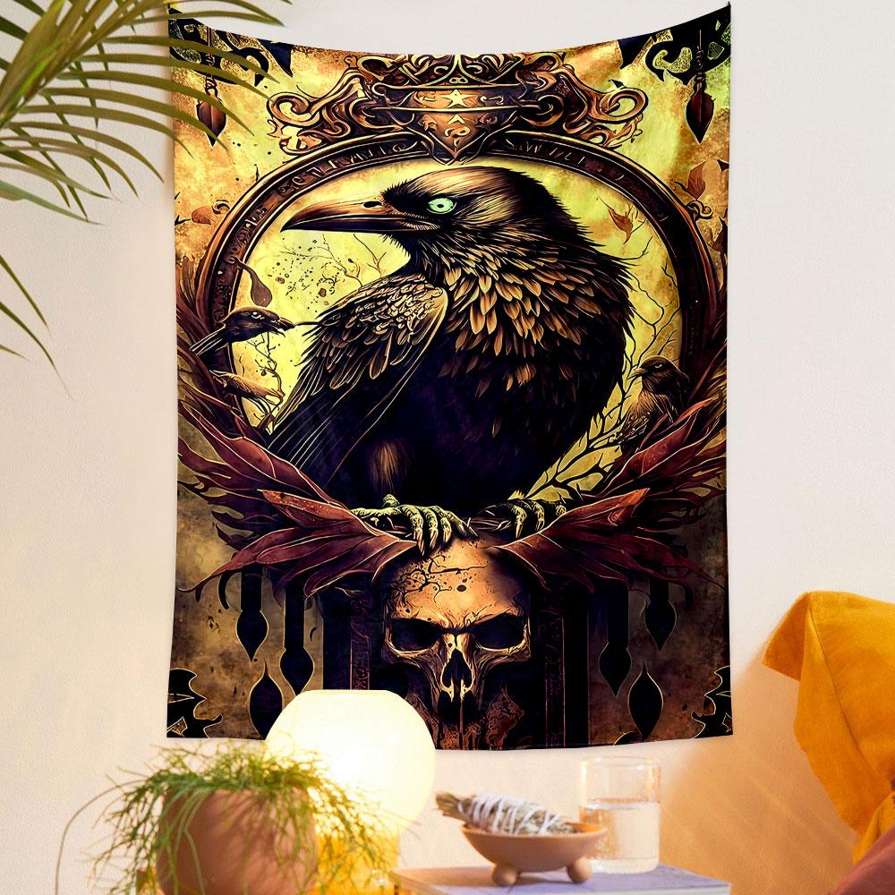 Gothic Crow and Skull Tapestry Design Patterned tapestry home decor, suitable for bedroom and living room, gift
