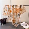 Warm Orange Flower Printing Simulation Silk Scarf Square Scarf High-End Shawl Versatile Neck Small Square Scarf Headscarf