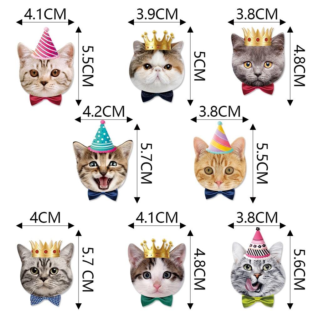 8pcs Cat Theme Supplies Cute Cat Face Insert Card Non Toxic DIY Cat Cupcake Toppers Disposable Single Side Cake Flag Kids