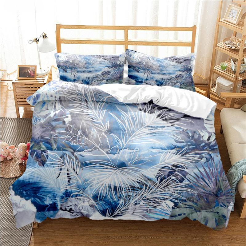 Tropical Leaf Duvet Cover Set All Season Soft Bedding with Pillowcases Single Double Queen King Size
