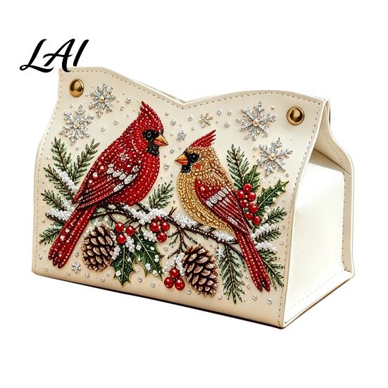 Sparkling Desktop Organizer DIY Christmas Diamond Rhinestone PU Box Art Tissue Leather Napkin Decorative Dispenser Holder Rectangular Storage