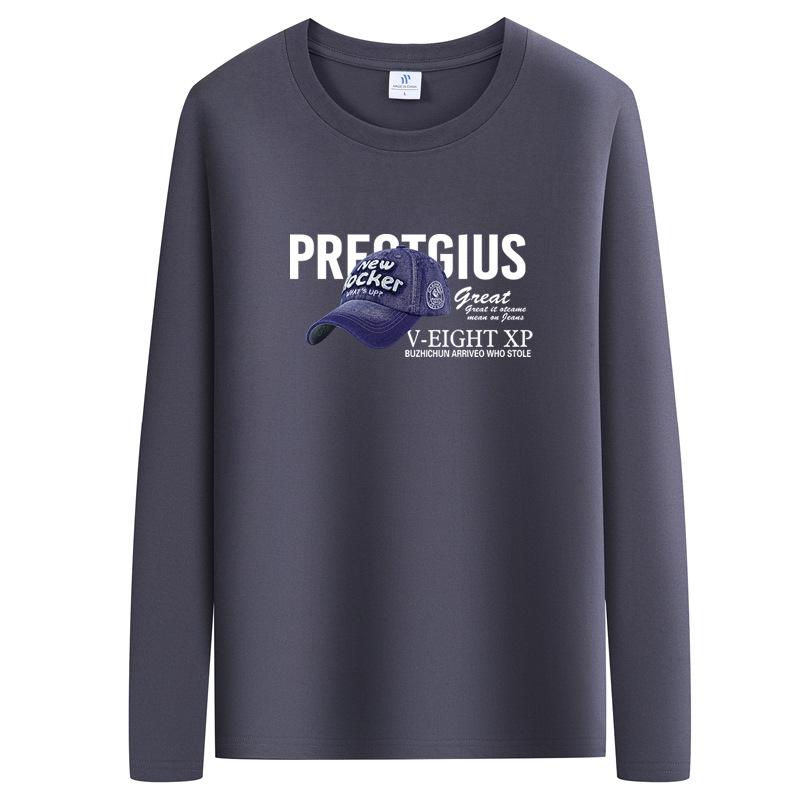 GMXIA Футболка с длинным рукавом на весну и осень, трендовая одежда с принтом и круглым вырезом, белая повседневная футболка с длинным рукавом, свободная основа