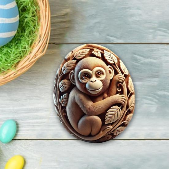 Yousheng Animal Easter Carving Craft Egg Wooden Owl Squirrel Monkey Animals Carved Eggs for Home Tiered Tray Table Decor