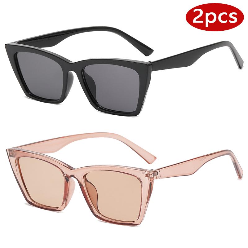 Protective Glasses 2Pcs New Women Imple Style Square Sunglasses Rivet Design Black Leopard Frame Eyewear Female Shades Uv400