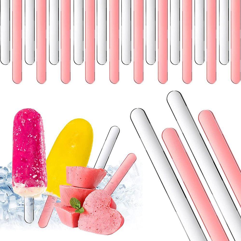 20Pcs Clear Reusable Ice Cream Sticks Summer Ice Cream Bars Rose Gold Acrylic Popsicle Sticks