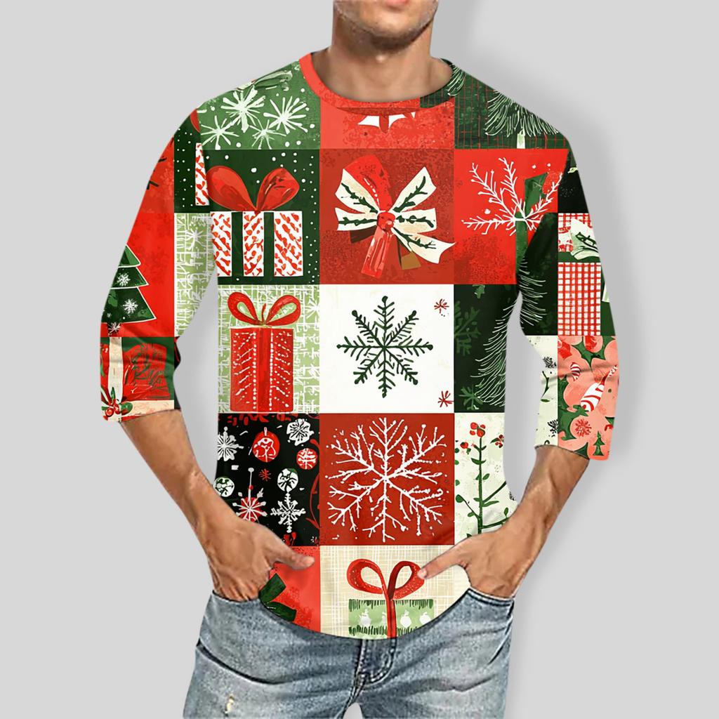 Men'S Round Neck Three-Quarters Sleeve Top Casual Fashion T-Shirt