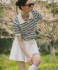 OBER GOLF Cool Stripe Polo Knit Top (Light Beige)