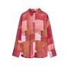 Spring New Women's Clothing French Geometric Figure Print Loose Silk Satin Texture Long Sleeves Shirt 2628188