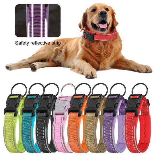 Pet Collar Reflective Strips Adjustable Anti-pull Bite-resistant Breathable Prevent Break Free Safety Buckle Pet