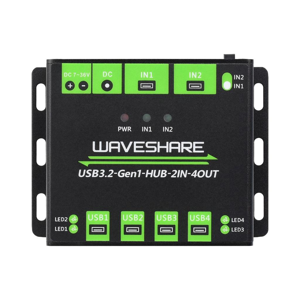 Dual Host Industrial 4-Port USB 3.2 Hub, 2-in-4-out Expansion Module