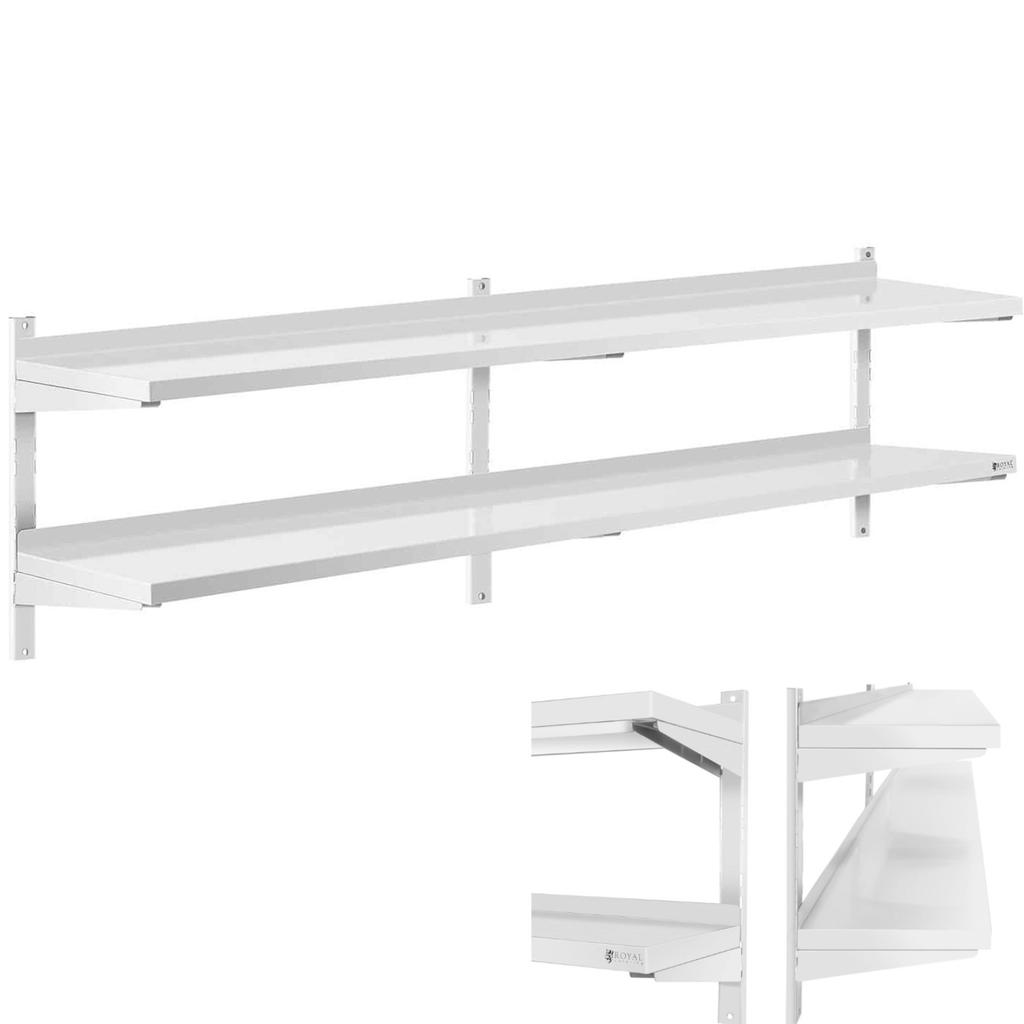 Double adjustable wall-hung catering shelf STEEL 200 x 40 cm