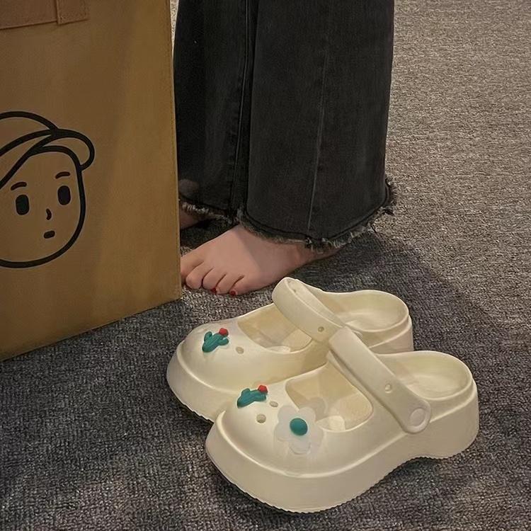 Обувь для женщин 2024 года, летние мюли с круглым носком, босоножки, высокие женские тапочки, белые шлепанцы с каблуком Cloud, новая коллекция 39 Eva WI