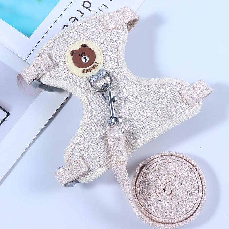 New Small Pet Outdoor Leash, Dog and Cat Clothes, Chest and Back Straps, Vest Style Cartoon Bear Leash