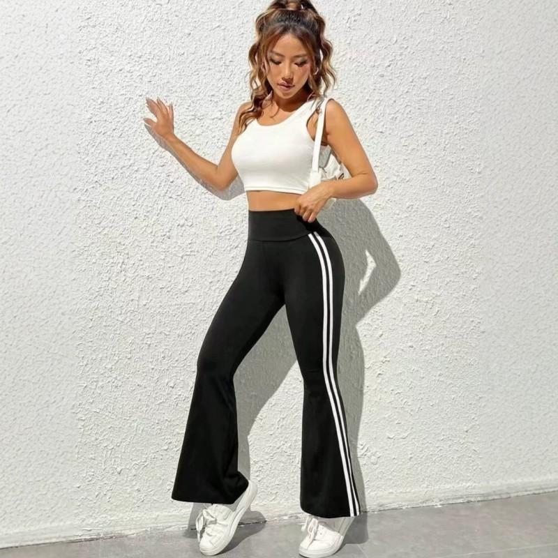 High Waist Flared Sweatpants Women Casual Side Stripe Trousers White Stretch Slim Pants