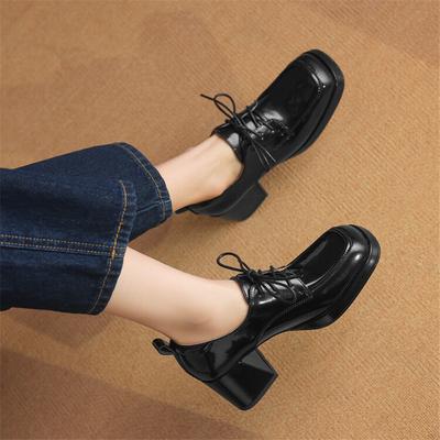 Модные новые весенне-осенние лоферы из спилковой кожи, женская обувь, массивный каблук, квадратный носок, туфли на платформе для женщин, женские туфли на высоком каблуке