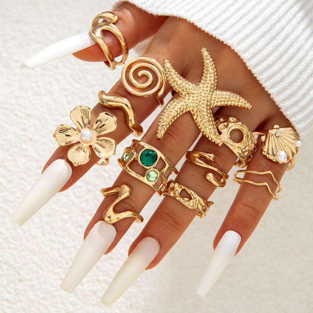 European and American Bohemian Personality Starfish Ring Set Geometric Hollow Sunflower Ring Ring Woman