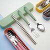 Портативный набор столовых приборов из 3 предметов: Ложка, вилка и палочки для еды из нержавеющей стали с пластиковыми ручками для студентов и использования на открытом воздухе