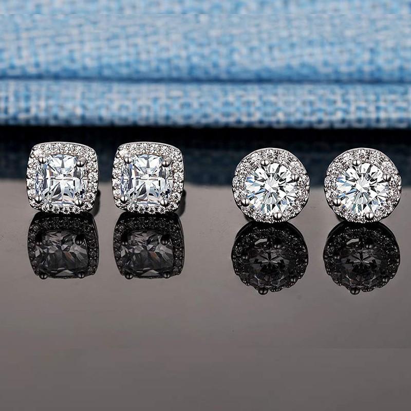 Geometric Zircon Stud Earrings Set Women Round Square Minimalist Luxury Ear Cuffs Cartilage Pins
