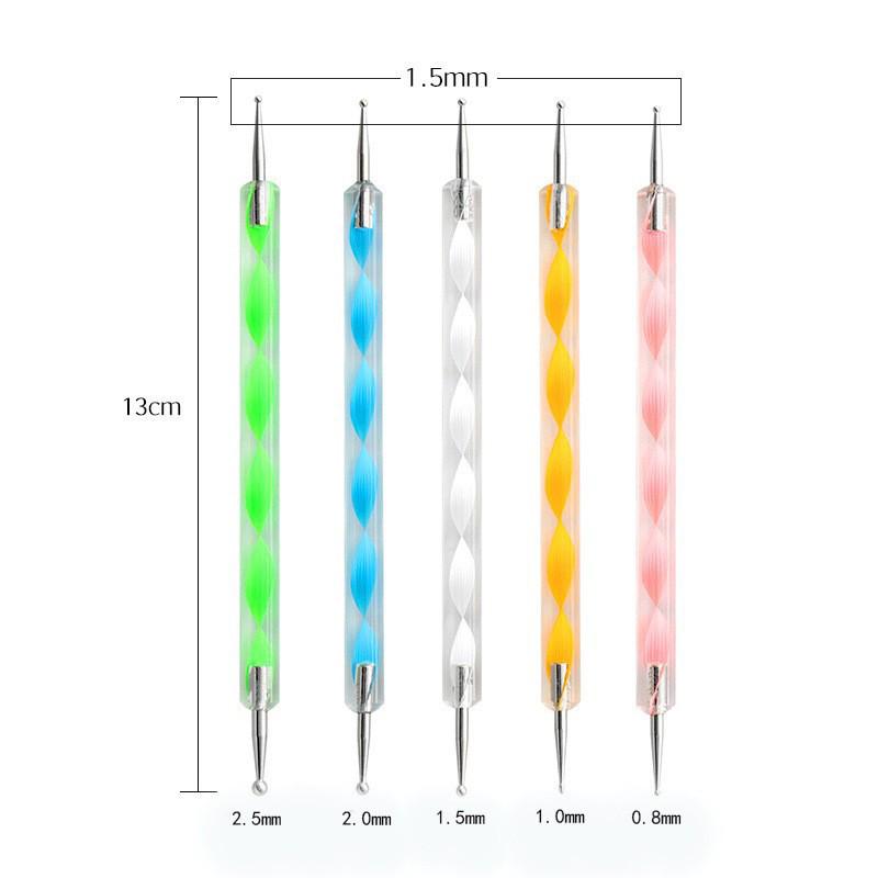 Nail Art Pen Set: 5 Acrylic Double-Ended Dotting Pens with Spiral Rod and Dotting Needle for Rhinestones