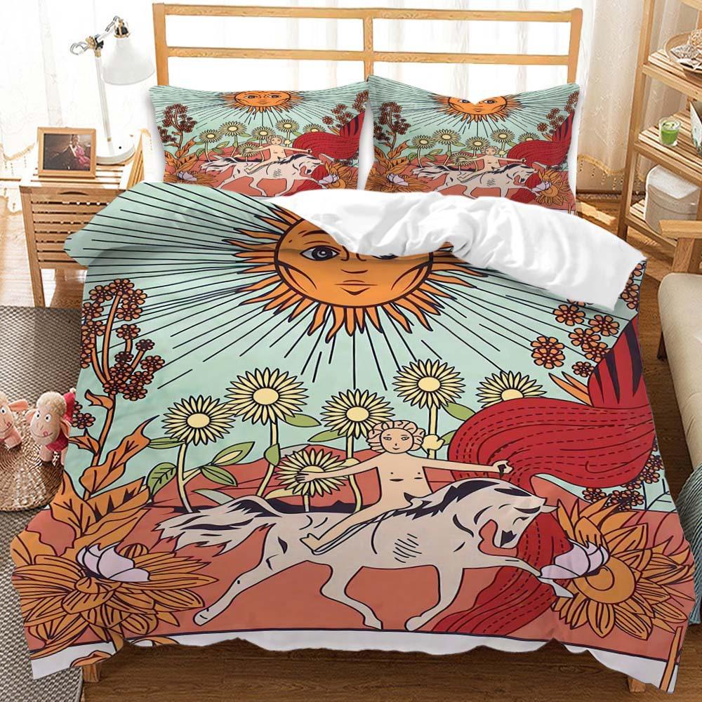 Quilt Cover Three-Piece Sun And Moon Simple Wind Bedding Digital Printing Kit